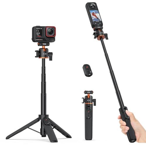 VRIG Insta360 Ace Pro2用 自撮り棒 リモコン付き 三脚 55cm クイックリリースマウント 卓上三脚 360度回転 ボール雲台 持ち運び便利 Vlog 手持ち撮影 ミニ三脚 延長ロッド 折りたたみ Insta360 ON 551fb4ce