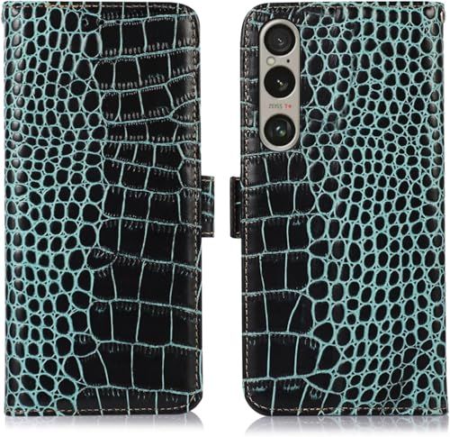 for Xperia 1 VII ケース 手帳型 本革 ワニ柄 for エクスペリア1VII SO-51F/XQ-FS44/SOG15 牛革 財布型 鰐柄 クロコダイル柄 耐衝撃 [RFIDブロッキング] カード収納 マグネット式ボタン 横置 ab495677