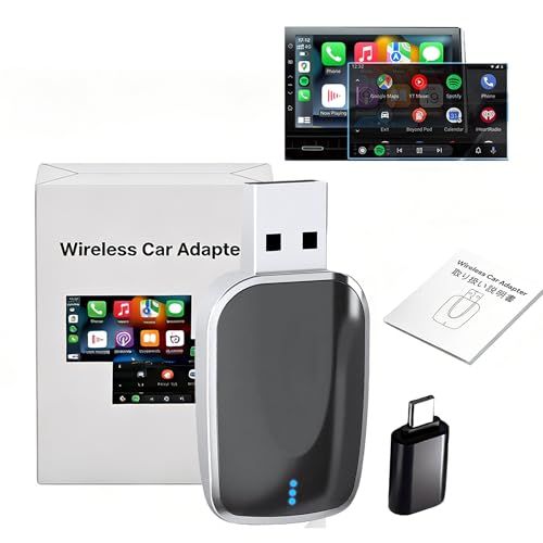 【2026年2in1新型・技適認証済・正規販売品】ワイヤレスアダプター 車用 CarPlay & Android Autoアダプター USB-A&C対応 無線化 コードレス使用・自動接続・Bluetooth/音楽/音声コントロール/GPSナビ 0064b95e