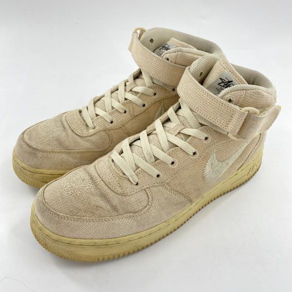 【中古】NIKE × STUSSY Air Force 1 Mid Fossil Stone スニーカー 28cm DJ7841-200 ベージュ アイボリー ナイキ ステューシー[10]