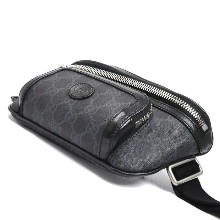新品　GUCCI インターロッキングG付き　メンズ　ボディバッグ　グレーブラック 新品 GUCCI インターロッキングG付き メンズ ボディバッグ グレー