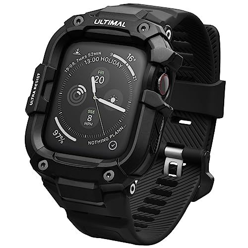 ULTIMAL に対応 Apple Watch SE（第3/第2世代）/SE/Series 6/5/4（44mm）用 バンド一体型保護ケース TPU 耐衝撃 高耐久 通気性 スポーツ/アウトドア向け ブラック送料無料 752fc466