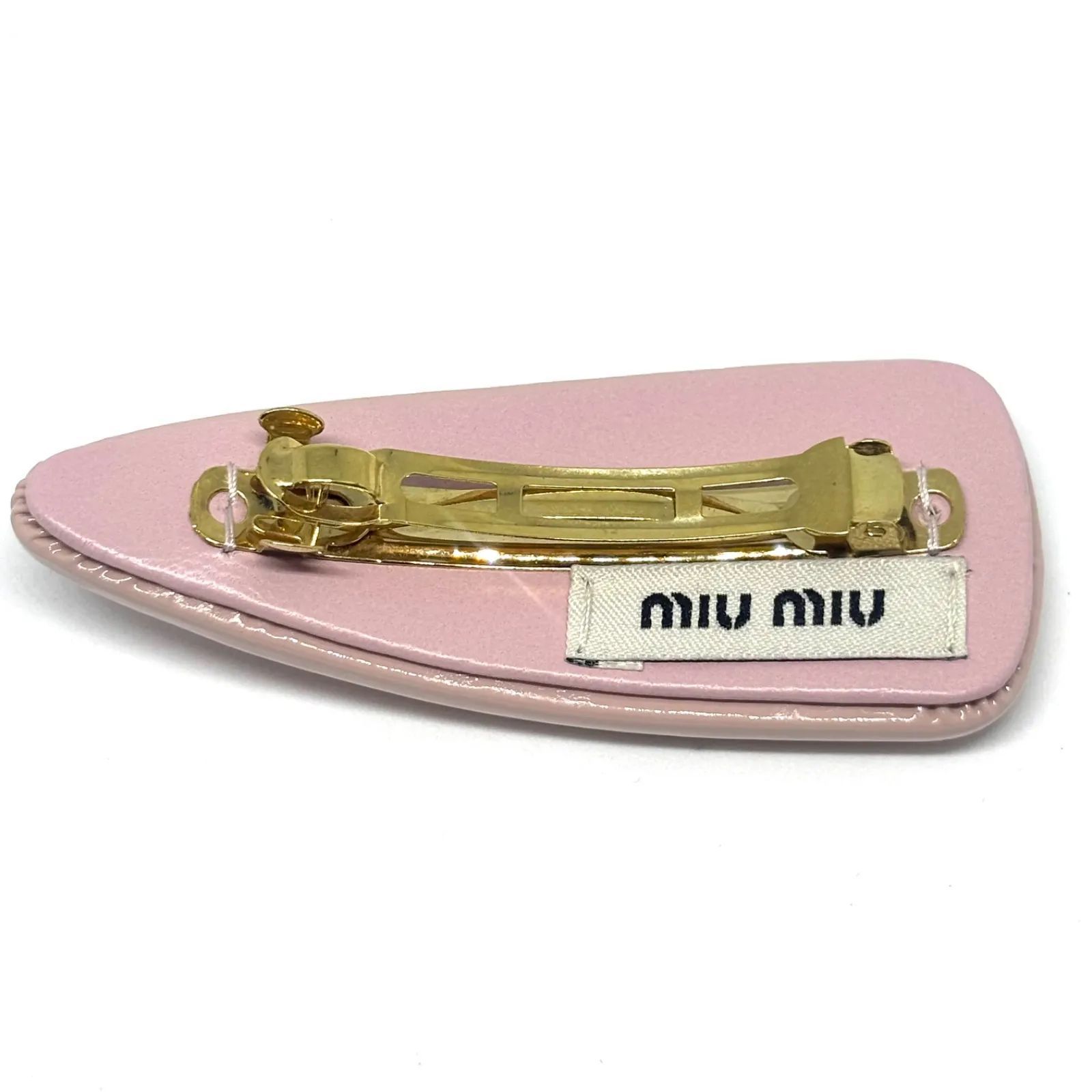 極美品】miumiu ミュウミュウ パテントレザー ロゴバレッタ ピンク