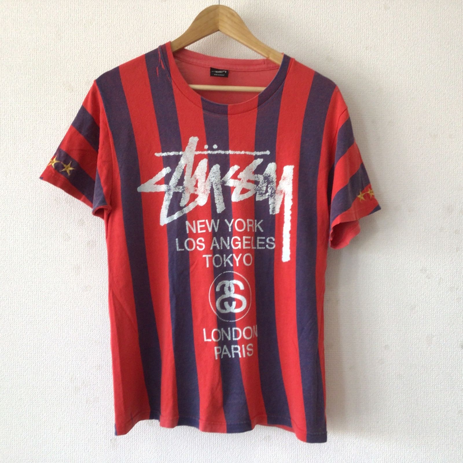 5286 STUSSY 2014W杯記念 ワールドツアーストライププリントTシャツ 5 