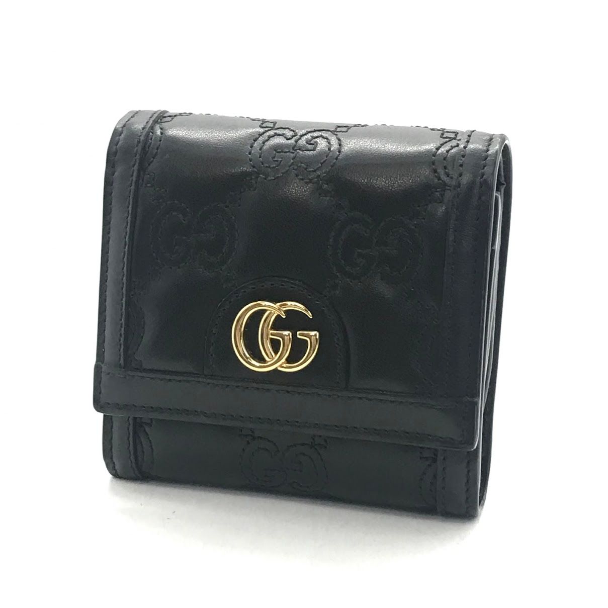 【倉吉店】 中古 GUCCI | グッチ 二つ折り財布 GGマトラッセ カードケースウォレット 723799 ブラック 【125】