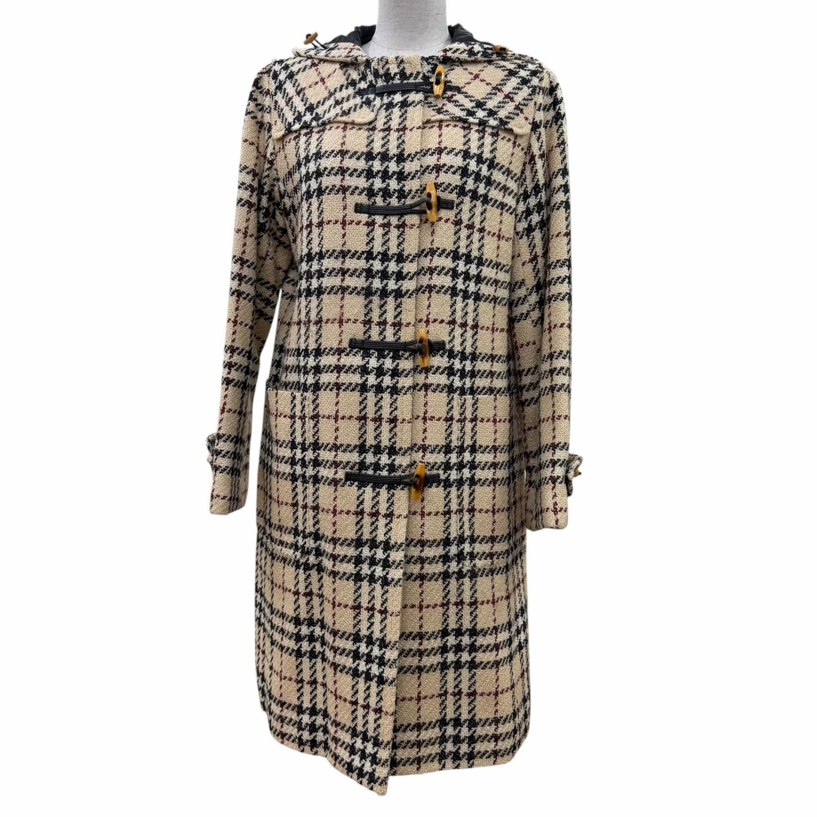 極美品☆BURBERRY LONDON バーバリーロンドン ウール（イタリア製生地使用） ツイード ノバチェック 中綿入り ダッフルコート ベージュ系 9 正規品 レディース