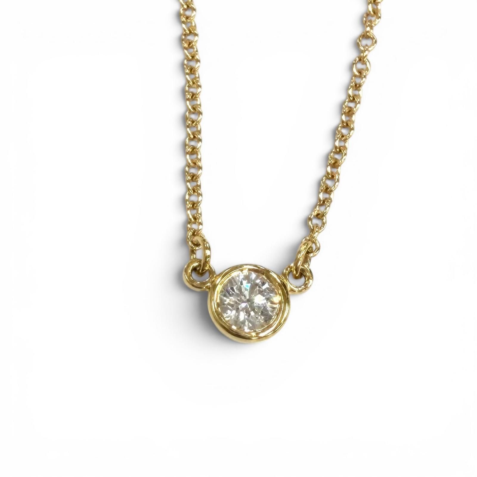 美品★TIFFANY&Co. ティファニー エルサペレッティ バイザヤード 1P ダイヤ ネックレス 750(YG) ダイヤモンド 約0.05ct 直径約3.9㎜ イエローゴールド 重量1.88g レディース