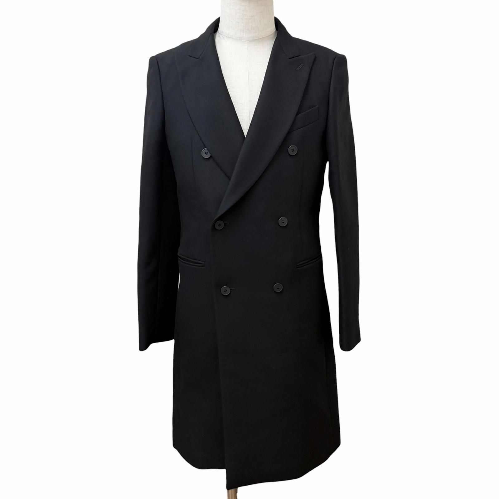極美品□BALENCIAGA バレンシアガ 2003年製 ウール100％ ニコラジェスキエール期 ピークドラペル ダブルブレストコート ブラック 48 イタリア製 正規品 メンズ