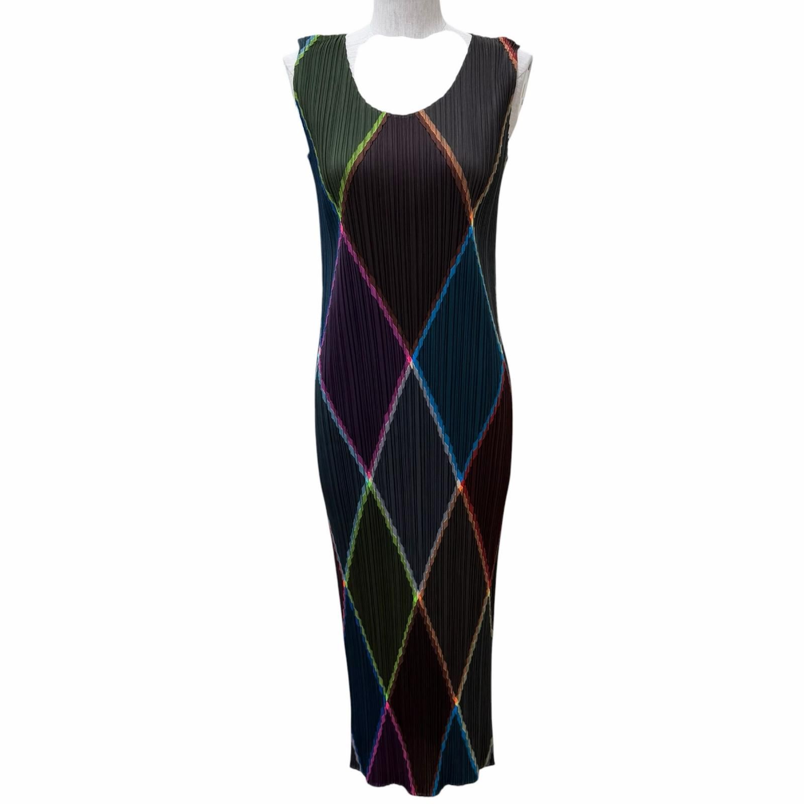 極美品★PLEATS PLEASE プリーツプリーズ イッセイミヤケ PP64-JH121 Sleeveless Dress Multicolor ワンピース マルチ 1 日本製 正規品 レディース