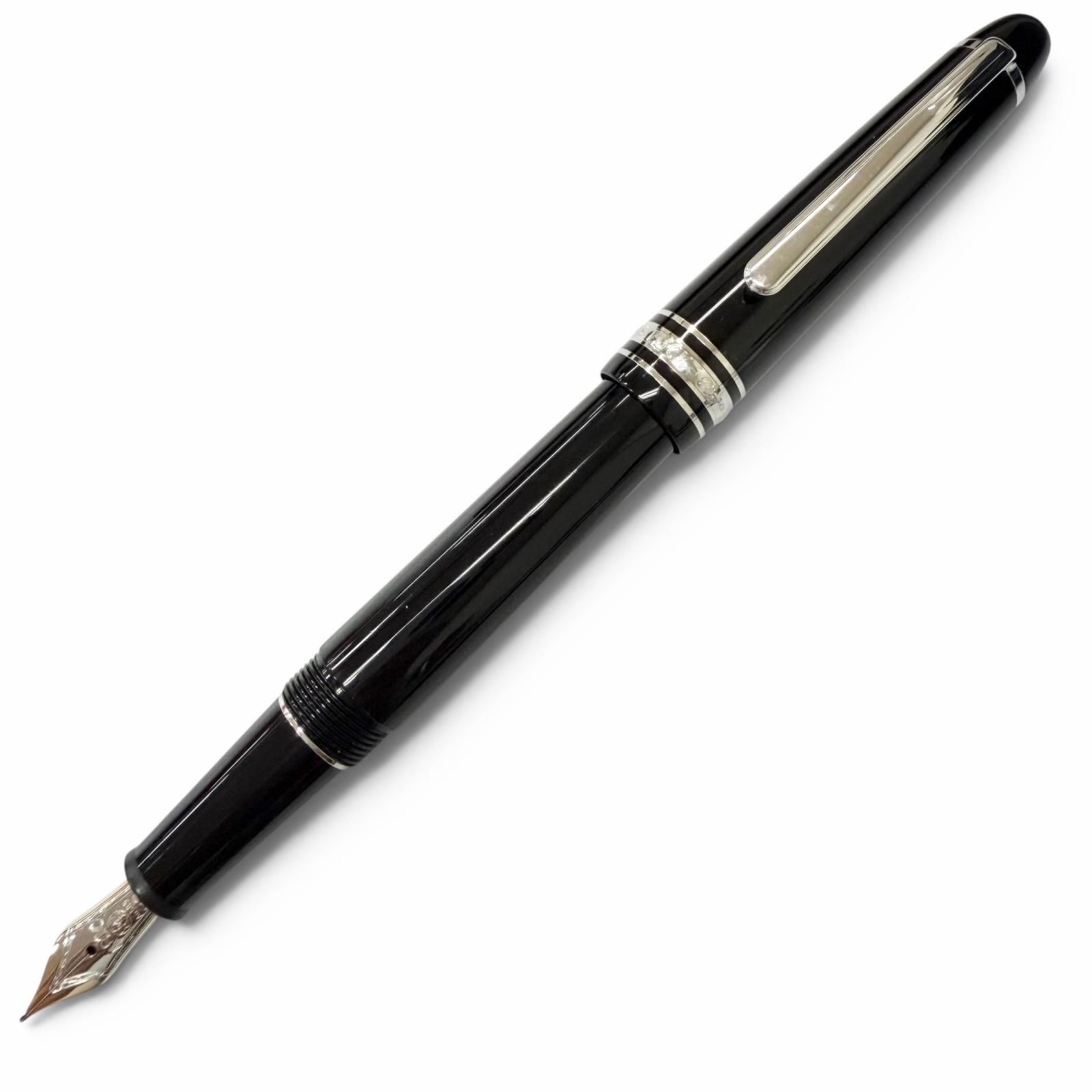 美品□MONTBLANC モンブラン マイスターシュテュック 145 クラシック プラチナライン ペン先14K Fニブ 万年筆 ブラック シルバー ドイツ製 メンズ 箱付き