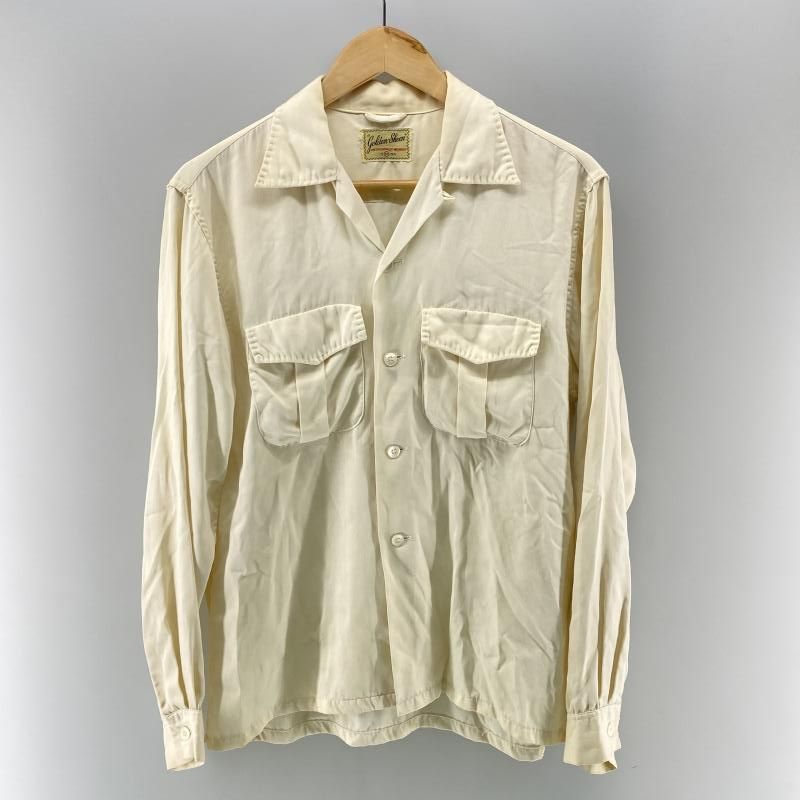 【中古】50s GOLDEN SHEEN 開襟 レーヨンギャバジンシャツ L/S アイボリー M　ゴールデンシーン[24]