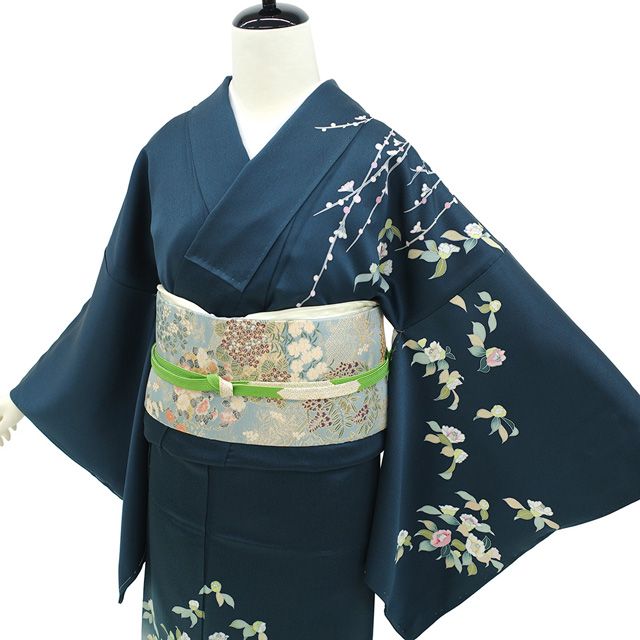 新古品】 訪問着 着物 手描き友禅 金彩加工 正絹 褐返色 ブルーグレー