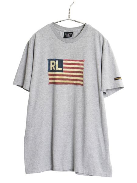 ポロジーンズ ラルフローレン 星条旗 プリント 半袖 Tシャツ メンズ M 古着 カットソー アート イラスト グラフィック シンプル 杢 グレー