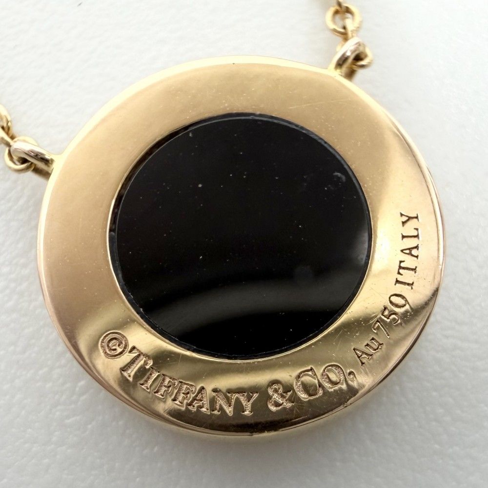 ティファニー ネックレス レディース ティファニー T TWO サークル ペンダント ジュエリー アクセサリー Au750 18金PG TIFFANY&Co. K18ピンクゴールド オニキス ブラック 黒 ゴールド 約3.2g【中古品】