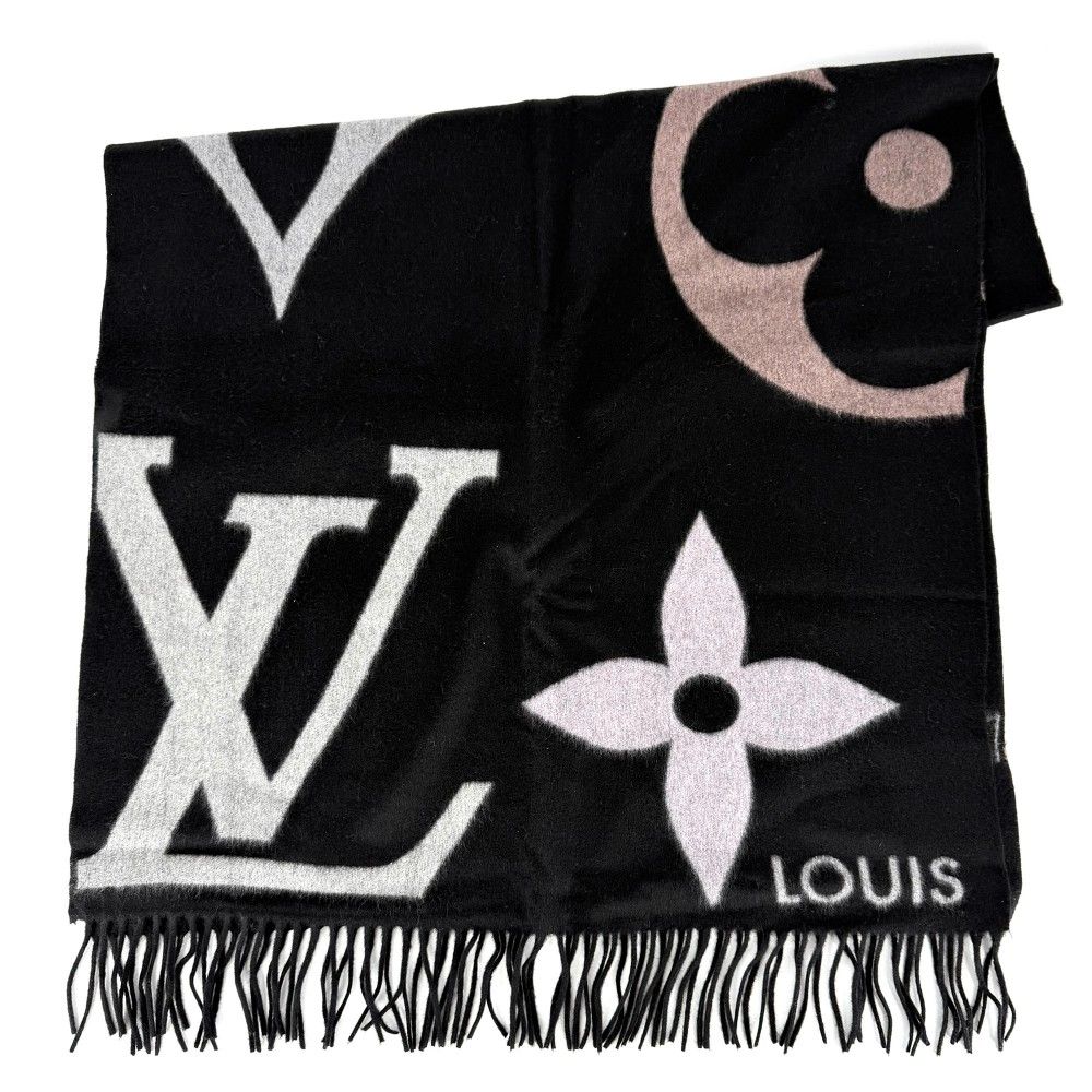 ルイヴィトン マフラー レディース エシャルプ・ジ アルティメット ストール ファッションアイテム ブラック LOUIS VUITTON M76383 カシミヤ ウール ノワール 秋 冬【中古品】