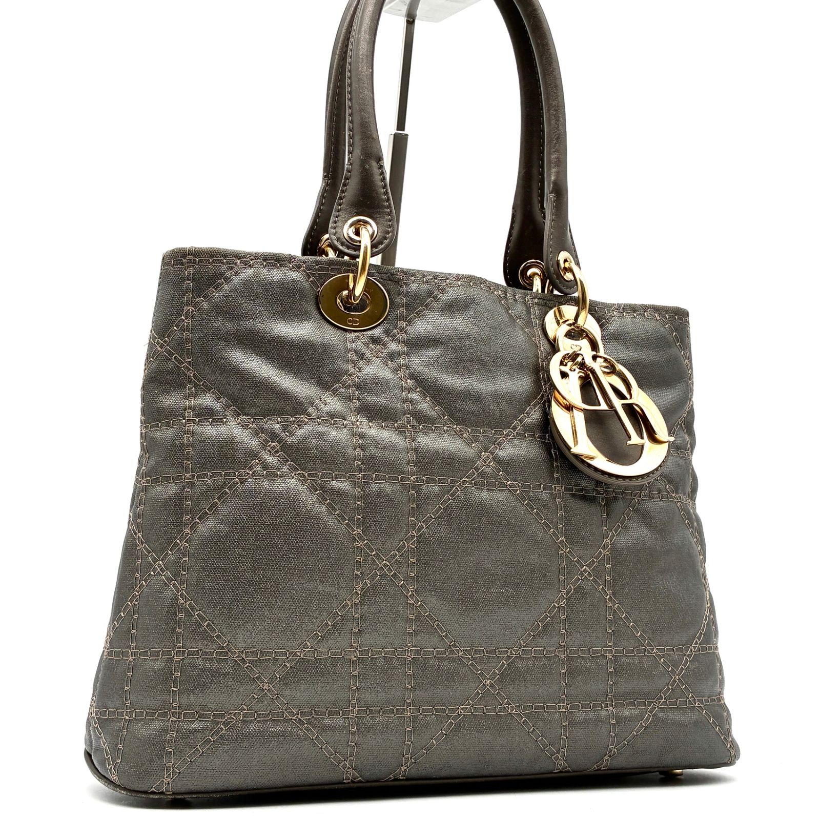 良品 Christian Dior クリスチャンディオール レディディオール カナージュ ハンドバッグ トートバッグ グレー ナイロン キルティング ゴールド金具 軽量 夏のボーナス ご褒美 夏休み 31,720円