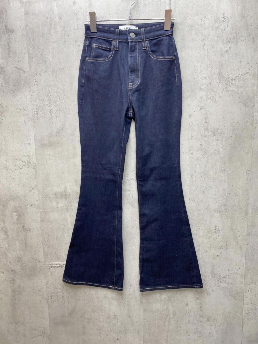 美品 AZUL BY MOUSSY アズールバイマウジー ハイウエスト フレア デニムパンツ ブーツカット 美脚 足長 sizeXS/ネイビー ■◇ レディース