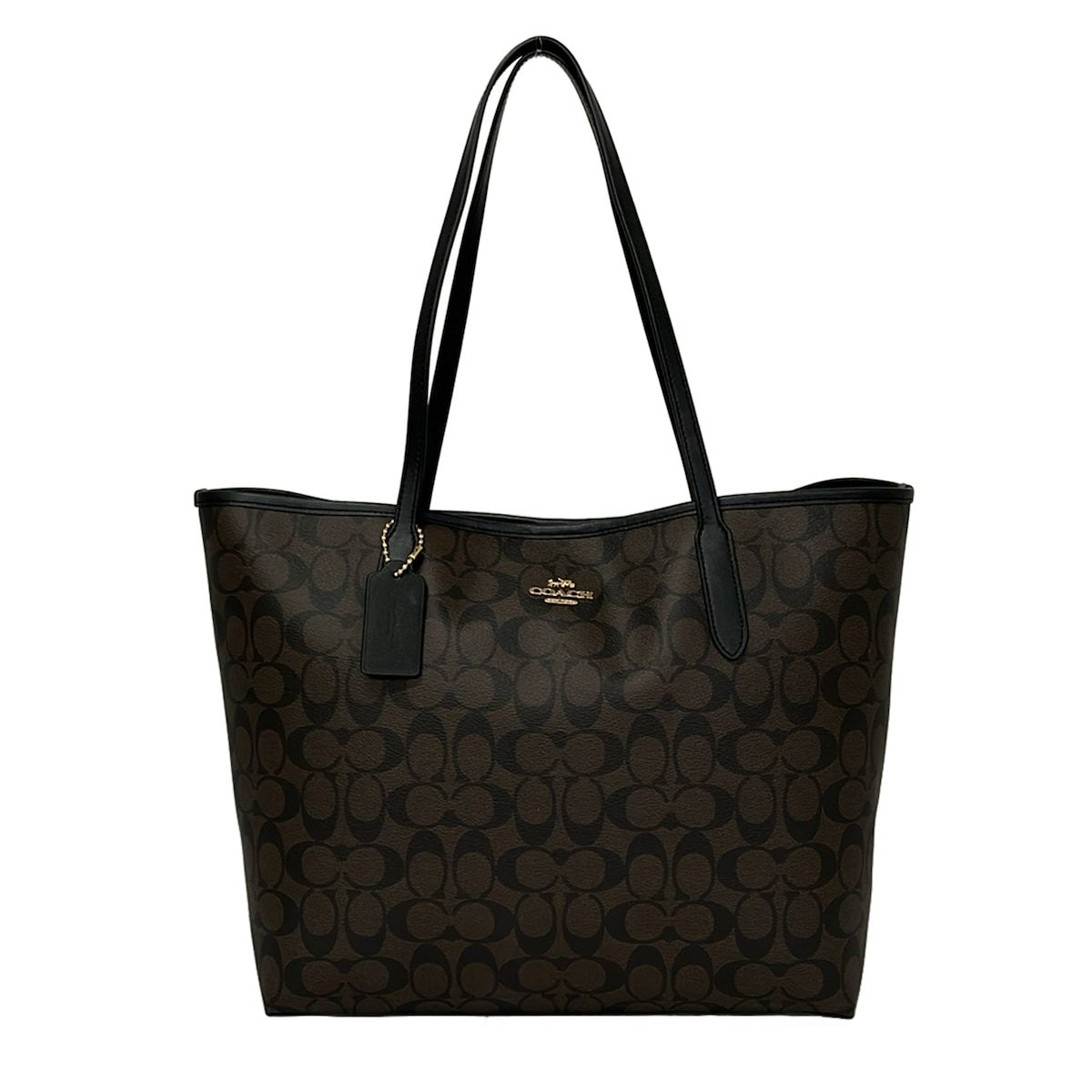 COACH(コーチ) トートバッグ シグネチャー柄 5696 ダークブラウン×黒 レザー