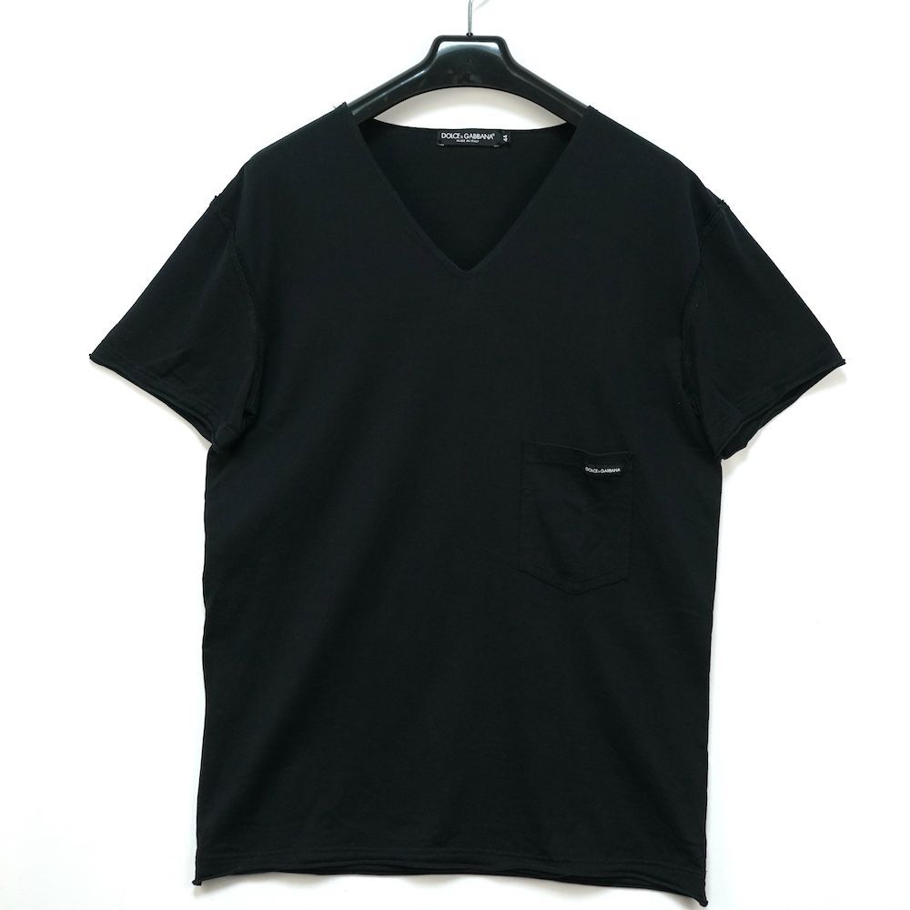 DOLCE＆GABBANA ドルチエアンドガッバーナ Vネック ポケット付き コットン Tシャツ ブラック 44サイズ G8N42T