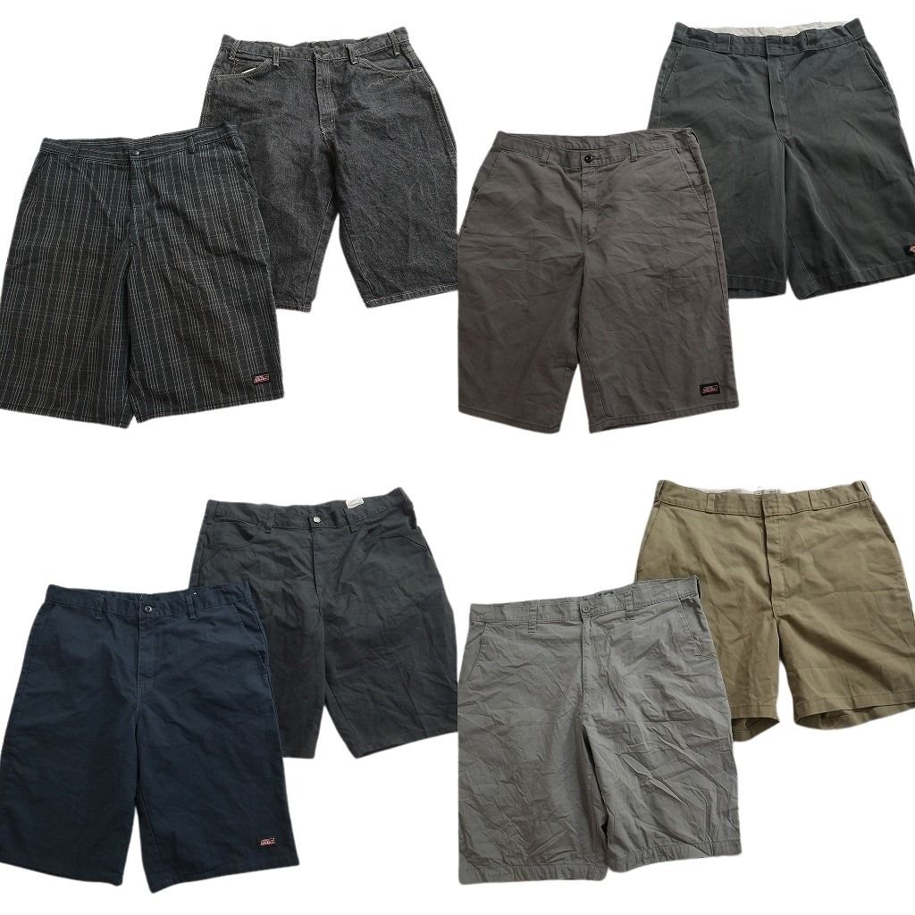 古着卸 まとめ売り ディッキーズ ショートパンツ 8枚セット ( メンズ 38 ) チェック デニム ブラック ネイビー 中古 古着 NE9128
