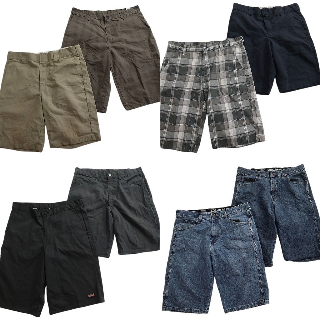 古着卸 まとめ売り ディッキーズ ショートパンツ 8枚セット ( メンズ 34 ) デニム チェック ネイビー ブラウン 中古 古着 NE9140
