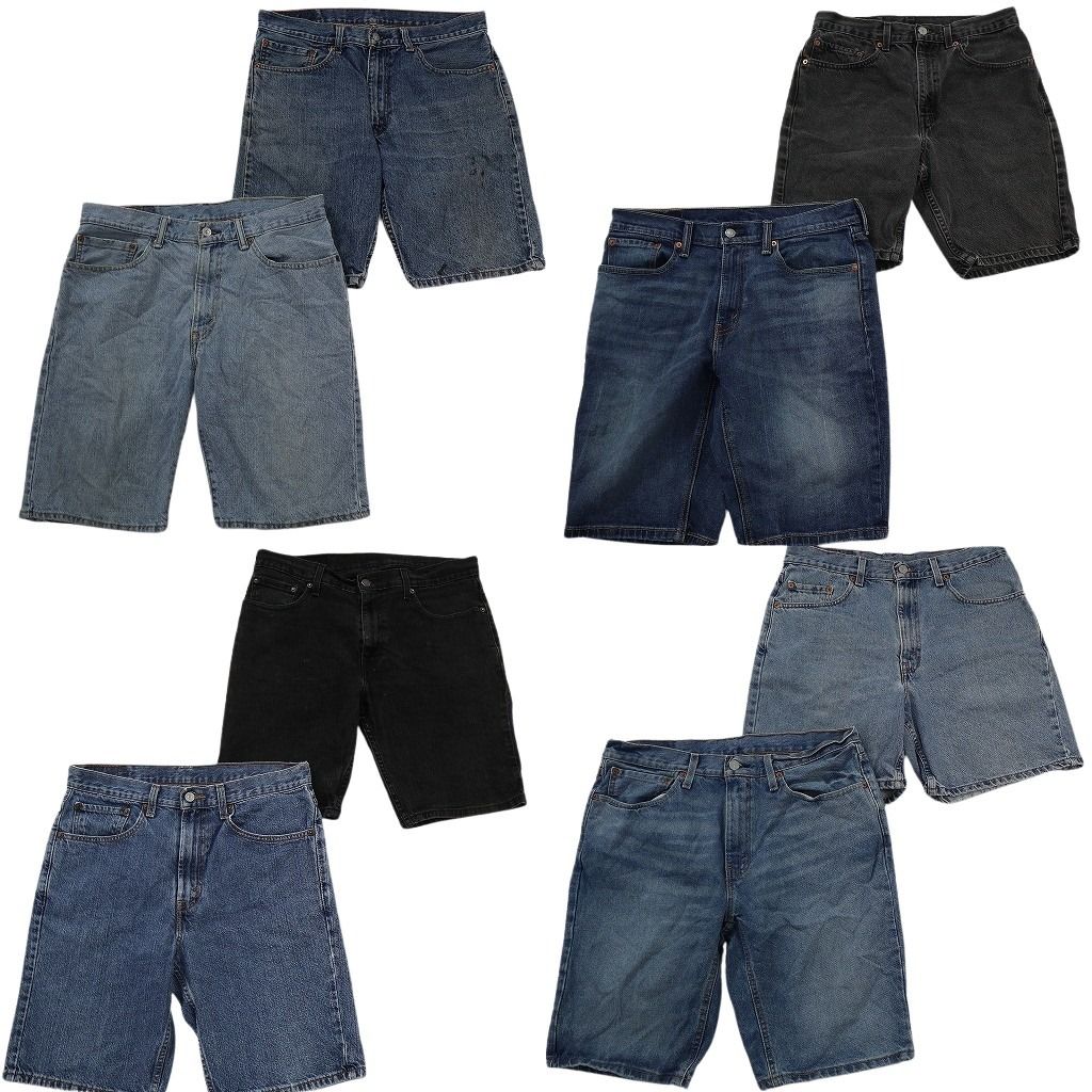 古着卸 リーバイス デニム ショートパンツ 8枚セット ( メンズ 34/33/32 ) 541 525 505 550 ブラック インディゴブルー 中古 古着 NE9154