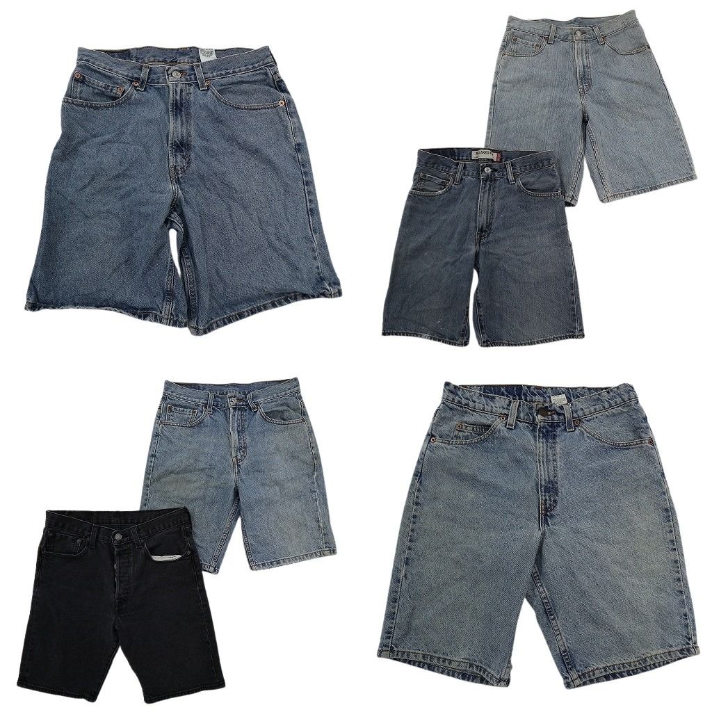 古着卸 まとめ売り リーバイス デニム ショートパンツ 6枚セット ( メンズ 31/30 ) 550 505 501 ブラック ボタンフライ 中古 古着 NE9155