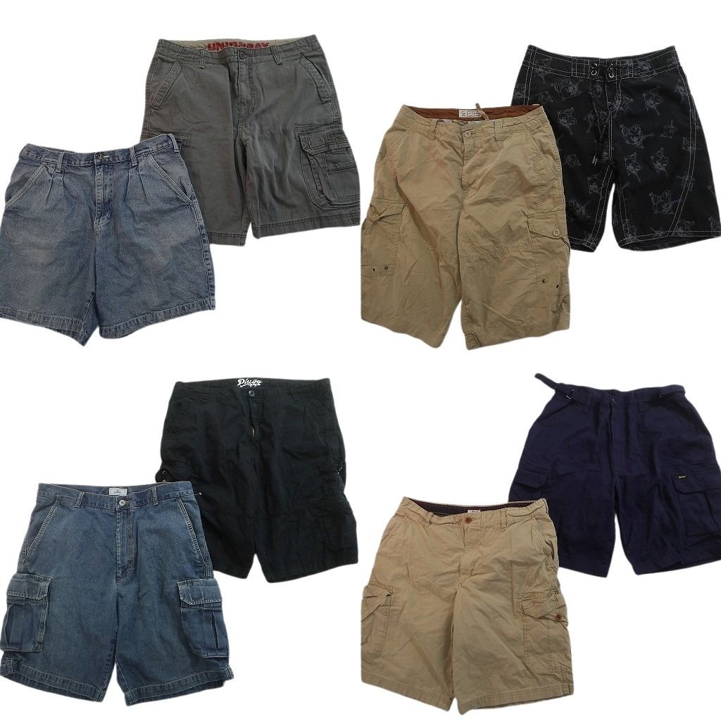 古着卸 まとめ売り ショートパンツ MIX 8枚セット ( メンズ 36 ) デニム タック カーゴ ワーク インディゴブルー 中古 古着 NE9184