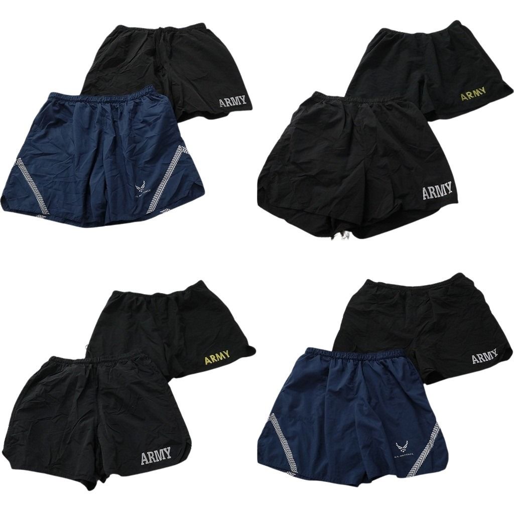 古着卸 まとめ売り ミリタリー ショートパンツ 8枚セット ( メンズ L/XL ) ARMY AIRFORCE トレーニングパンツ ブラック 中古 古着 NE9209