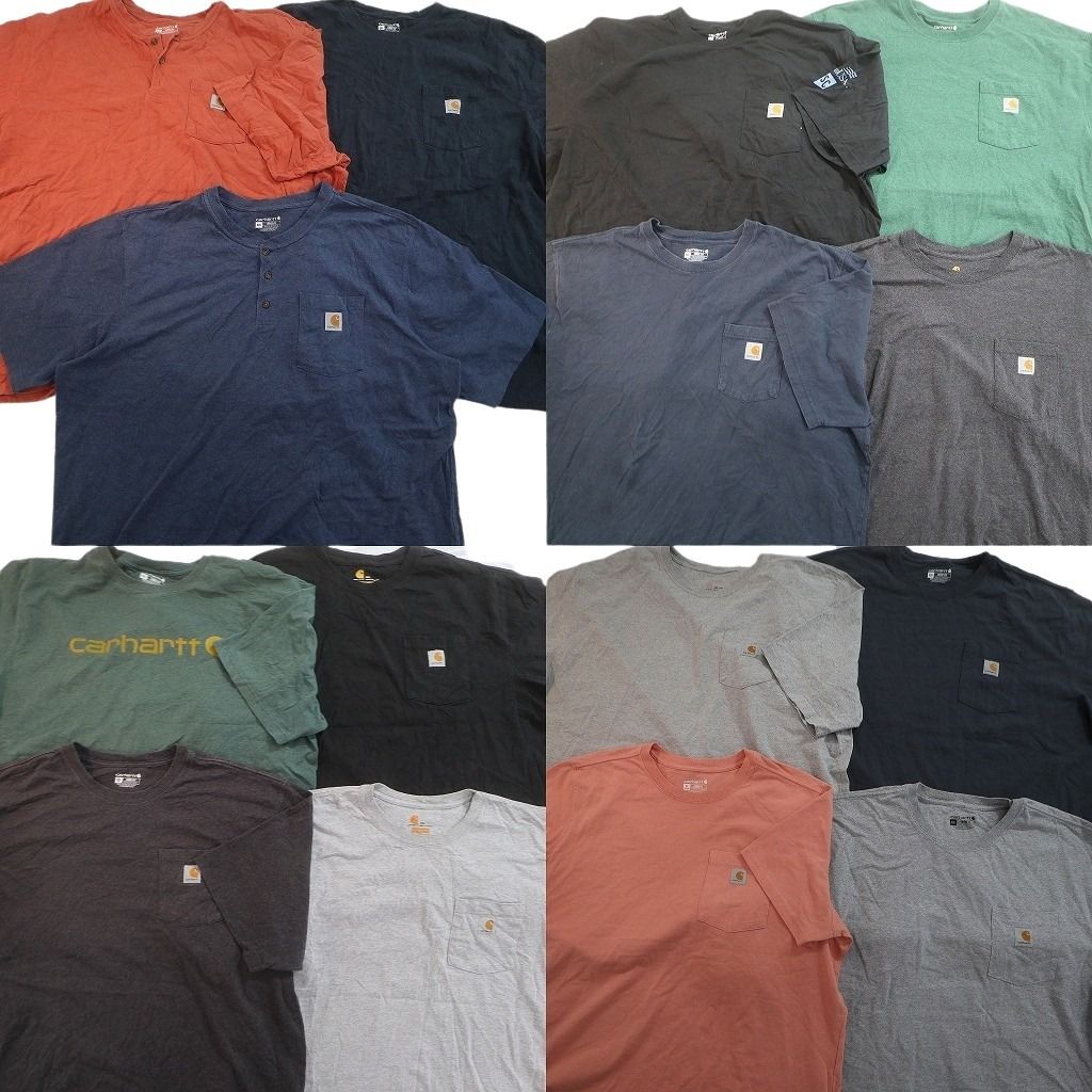 古着卸 まとめ売り カーハート Tシャツ 15枚セット ( メンズ 3XL/4XL ) ヘンリーネック ワンポイント ロゴ 中古 古着 NE9272