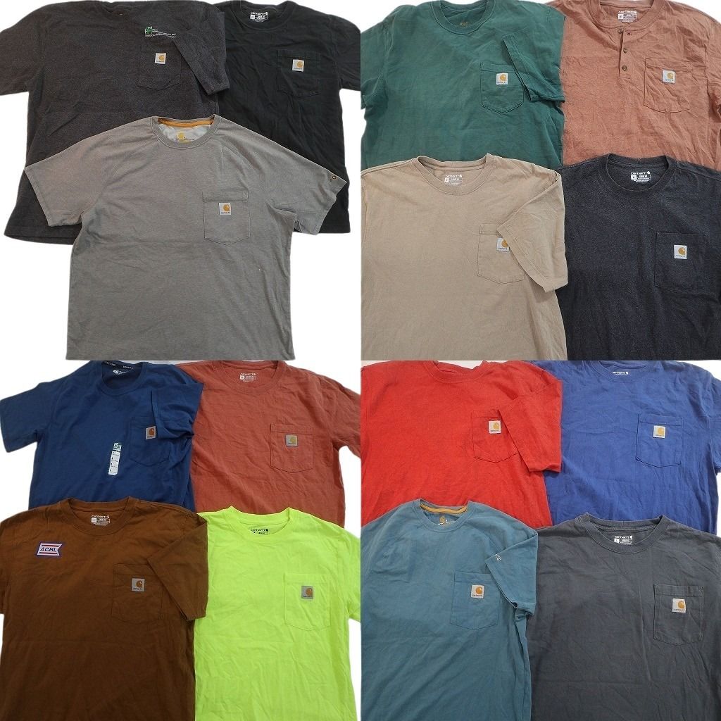 古着卸 まとめ売り カーハート Tシャツ 15枚セット ( メンズ XL/2XL ) ヘンリーネック カーキ グレー グリーン 中古 古着 NF9229 古着卸 まとめ売り カーハート Tシャツ 15枚セット ( メンズ XS/S/M/L
