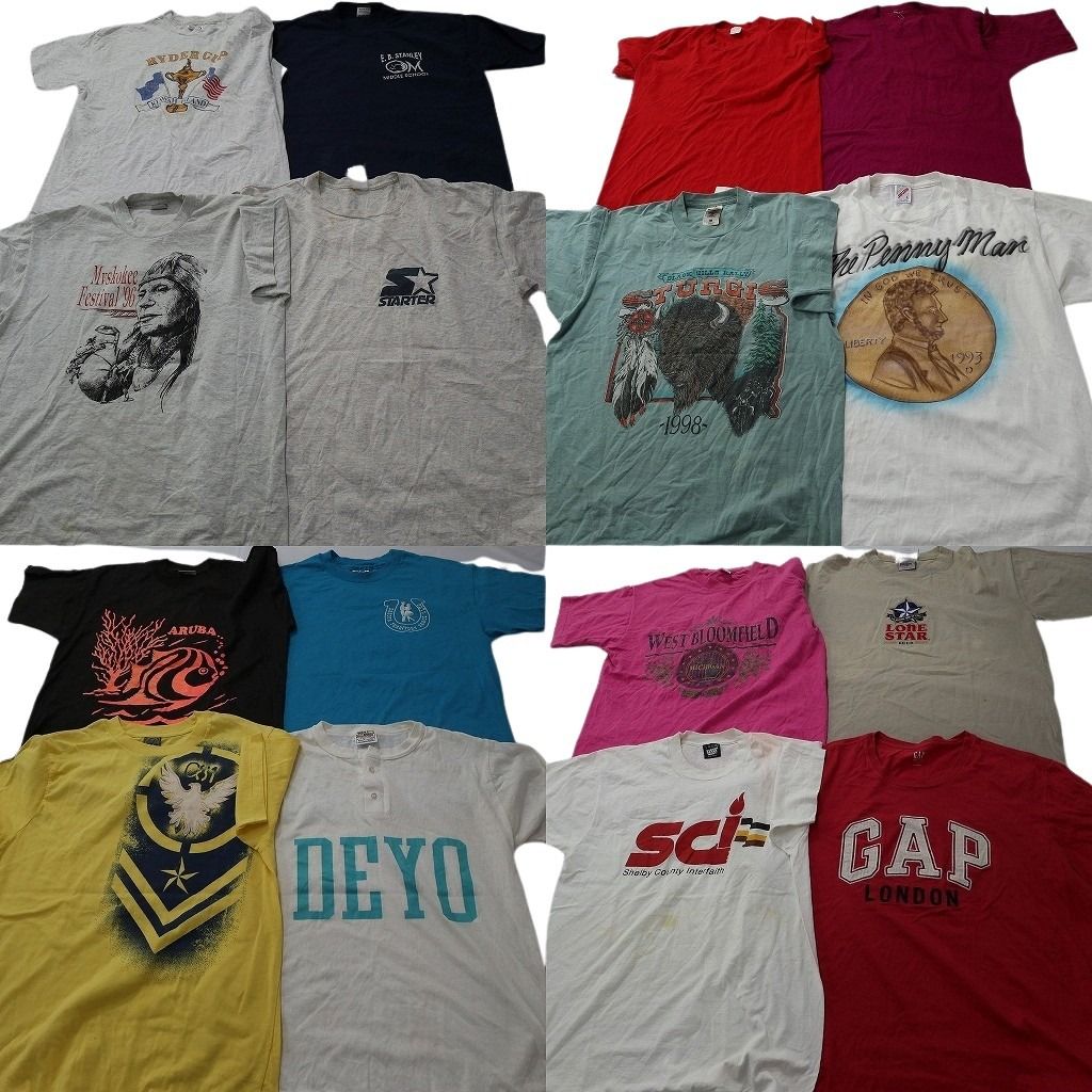 古着卸 まとめ売り ヴィンテージ シングルステッチ Tシャツ 16枚セット ( メンズ L ) GAP ジャージーズ ヘンリーネック 中古 古着 NE9291