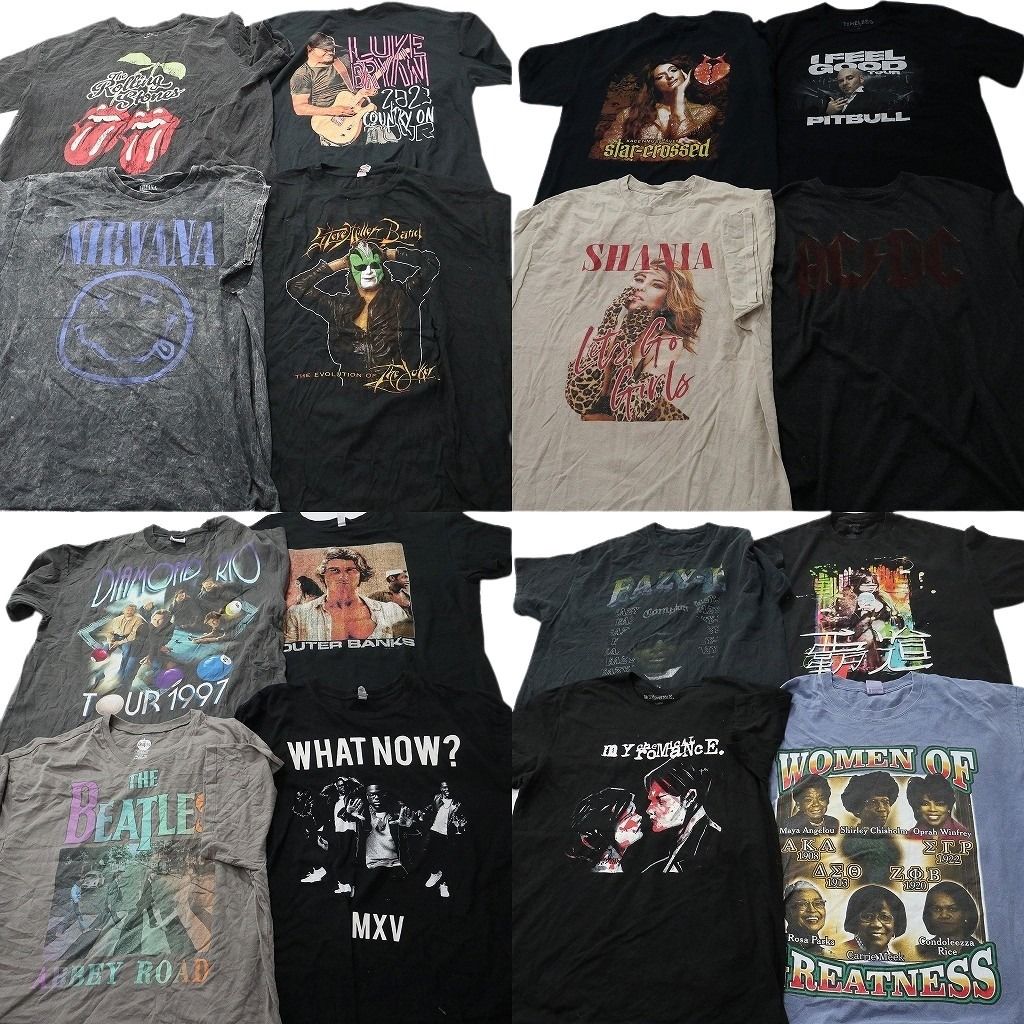 古着卸 まとめ売り 音楽・バンド Tシャツ 16枚セット ( メンズ XL ) ローリングストーンズ ニルヴァーナ ビートルズ 中古 古着 NE9297