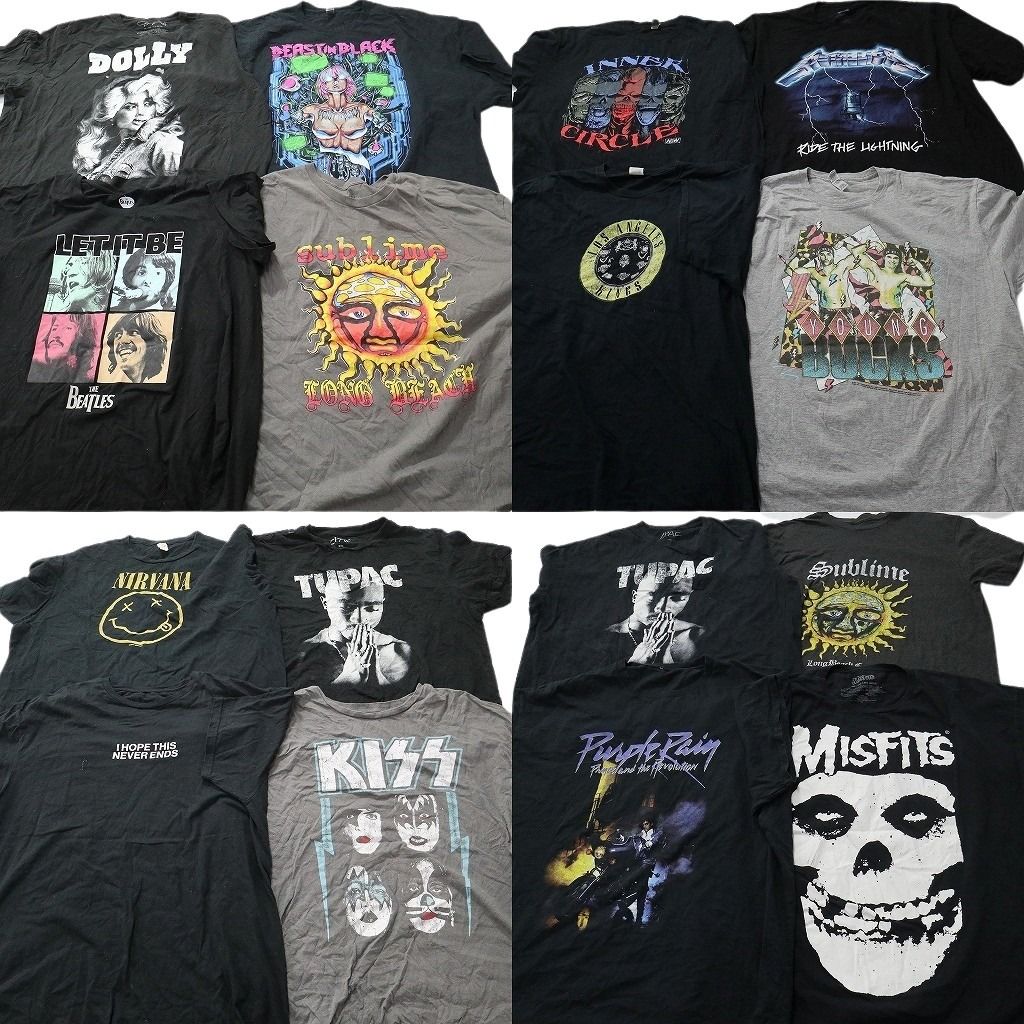 古着卸 まとめ売り 音楽・バンド Tシャツ 16枚セット ( メンズ 2XL/3XL/5XL ) 人物 ビートルズ 2PAC ニルヴァーナ KISS 中古 古着 NE9300