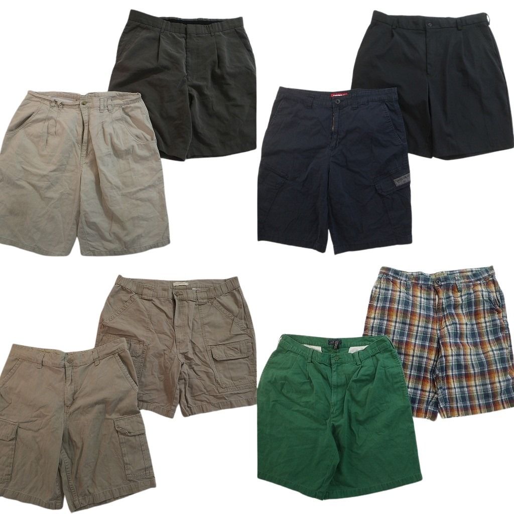 古着卸 まとめ売り ショートパンツMIX 8枚セット ( メンズ 36 ) ツータック カーゴ ベージュ チェック 中古 古着 NE9326