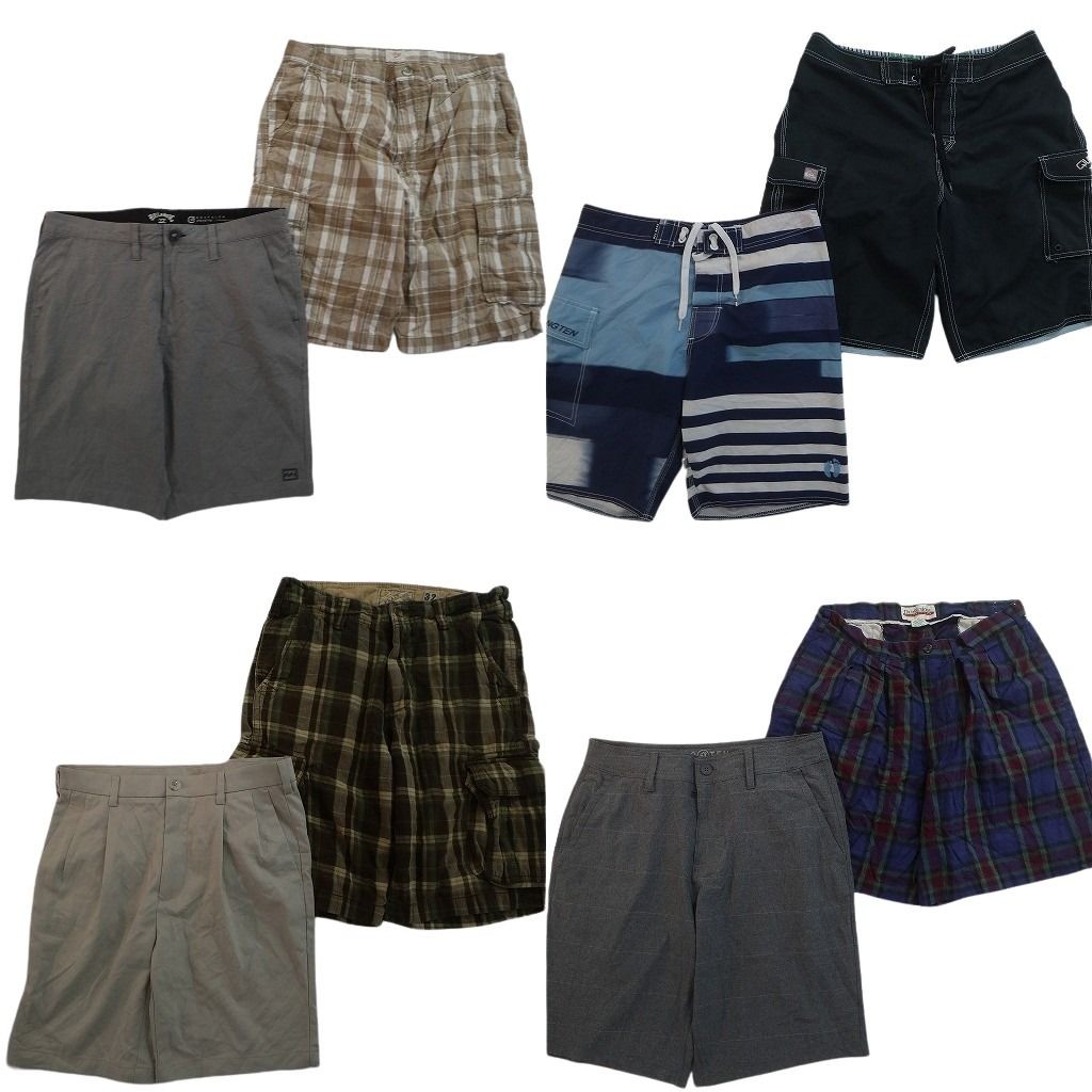古着卸 まとめ売り ショートパンツMIX 8枚セット ( メンズ 32 ) チェック カーゴ ツータック 中古 古着 NE9330