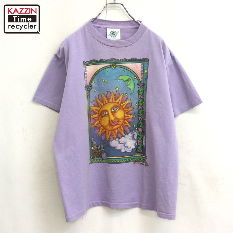90s USA製 vintage アート プリント 半袖Tシャツ メンズ 表記Lサイズ
