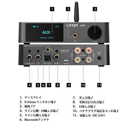 【新品】LOXJIE A30 パワーアンプ HI-FI ステレオ デジタルアンプ DAC ヘッドホンアンプ 一体「MA12070」アンプIC搭載/EQ・高低音調節可能/Bluetooth5.0/Apt-X対応 3a8574b8
