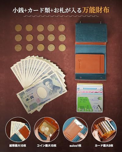 【新品】[Kawaoto] 財布 メンズ 2つ折り プエブロレザー 二つ折り財布 本革 大容量 コンパクト 小さい 箱型財布 左利き 右利き プレゼント 紳士用 人気 (紺色) 18a7cd78