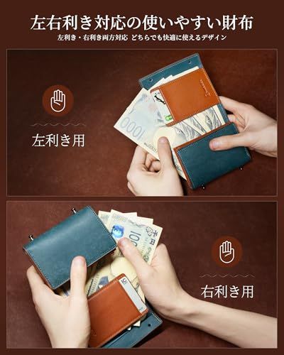 【新品】[Kawaoto] 財布 メンズ 2つ折り プエブロレザー 二つ折り財布 本革 大容量 コンパクト 小さい 箱型財布 左利き 右利き プレゼント 紳士用 人気 (紺色) 18a7cd78