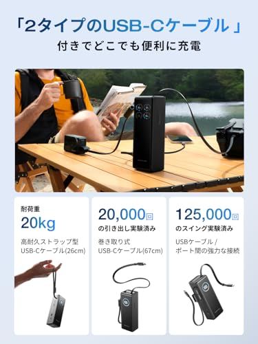 【新品】EcoFlow RAPID 25000mAh 170W 【USB-Cケーブル内蔵/大容量/小型/急速充電/３台同時充電/TFTディスプレイ/長寿命/過熱保護/持ち運びやすい/機内持ち込み/出張/旅行】 （ブラック） 9b7bf785