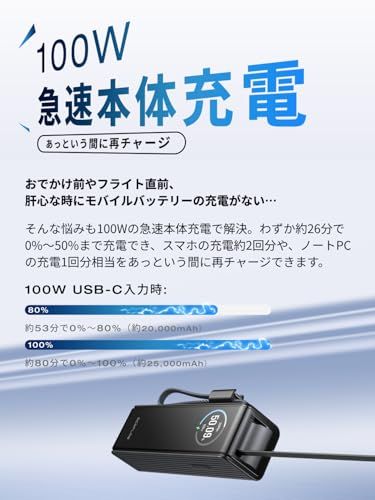 【新品】EcoFlow RAPID 25000mAh 170W 【USB-Cケーブル内蔵/大容量/小型/急速充電/３台同時充電/TFTディスプレイ/長寿命/過熱保護/持ち運びやすい/機内持ち込み/出張/旅行】 （ブラック） 9b7bf785