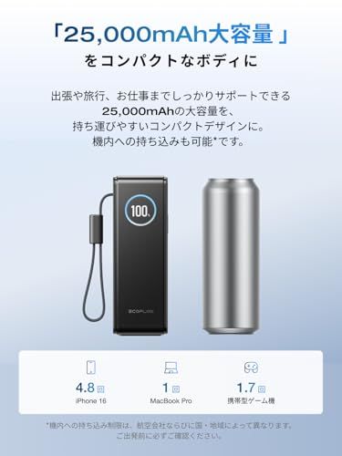 【新品】EcoFlow RAPID 25000mAh 170W 【USB-Cケーブル内蔵/大容量/小型/急速充電/３台同時充電/TFTディスプレイ/長寿命/過熱保護/持ち運びやすい/機内持ち込み/出張/旅行】 （ブラック） 9b7bf785