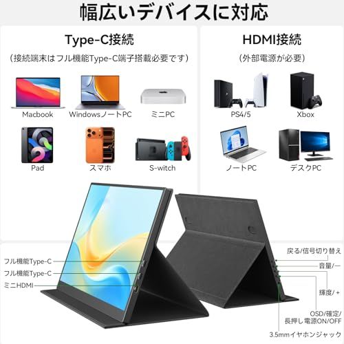 【新品】モバイルモニター 13.5インチ 2.5K解像度 モバイルディスプレイ 2560x1600 ポータブルモニター 超軽量545g 高輝度400nits 100％色域 画像比自動適合 HDRモード対応 マグネット保護カバー付き USB T 5cf83003