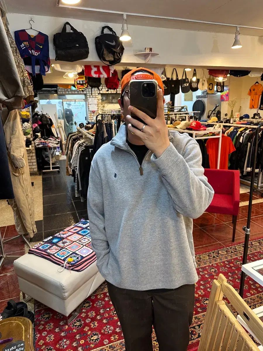 ポロ ラルフローレン コットン ハーフジップ ニット グレー XL