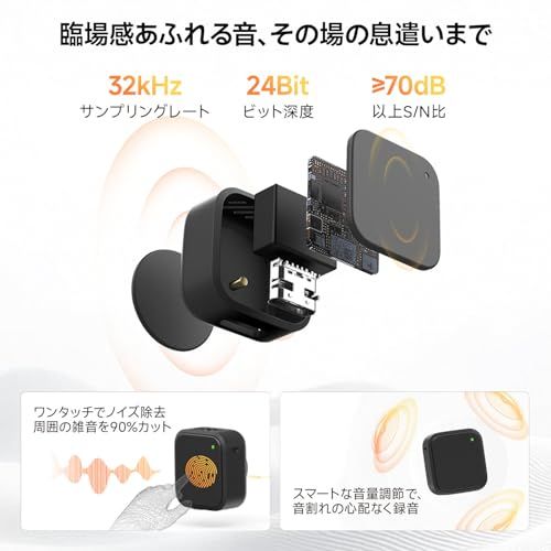 【2 人同時収録・充電ケース付】DJI Osmo Pocket 3/4 用 ワイヤレスマイク 2TX+1RX デュアルチャンネル プラグアンドプレイ Type-C 直挿し ノイズキャンセリング 20 時間連続使用 Vlog/インタビュー/生配 953f6c9b