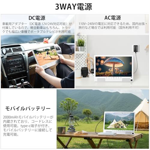 [2026新登場]ポータブルテレビ テレビ小型 14.1インチ 高齢者向け 録画機能 簡単操作 HDMI端子搭載 YouTube視聴可能 大画面 大音量 軽い 薄い コンパクト 車載用バッグ付き 車中泊使用可能 スタンド/吊り下げ/車載の3種 21739f42