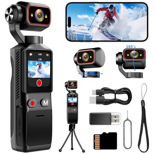 Vlogカメラ 4K アクションカメラ 160度広角 6軸安定化POVカメラ 手ブレ補正 1.69インチタッチモニター 5時間持続バッテリー wifi搭載 スマホ連携 回転レンズ 小型ビデオカメラ 32GBカード付属 スポーツ｜旅行｜アウトド 6009ea99