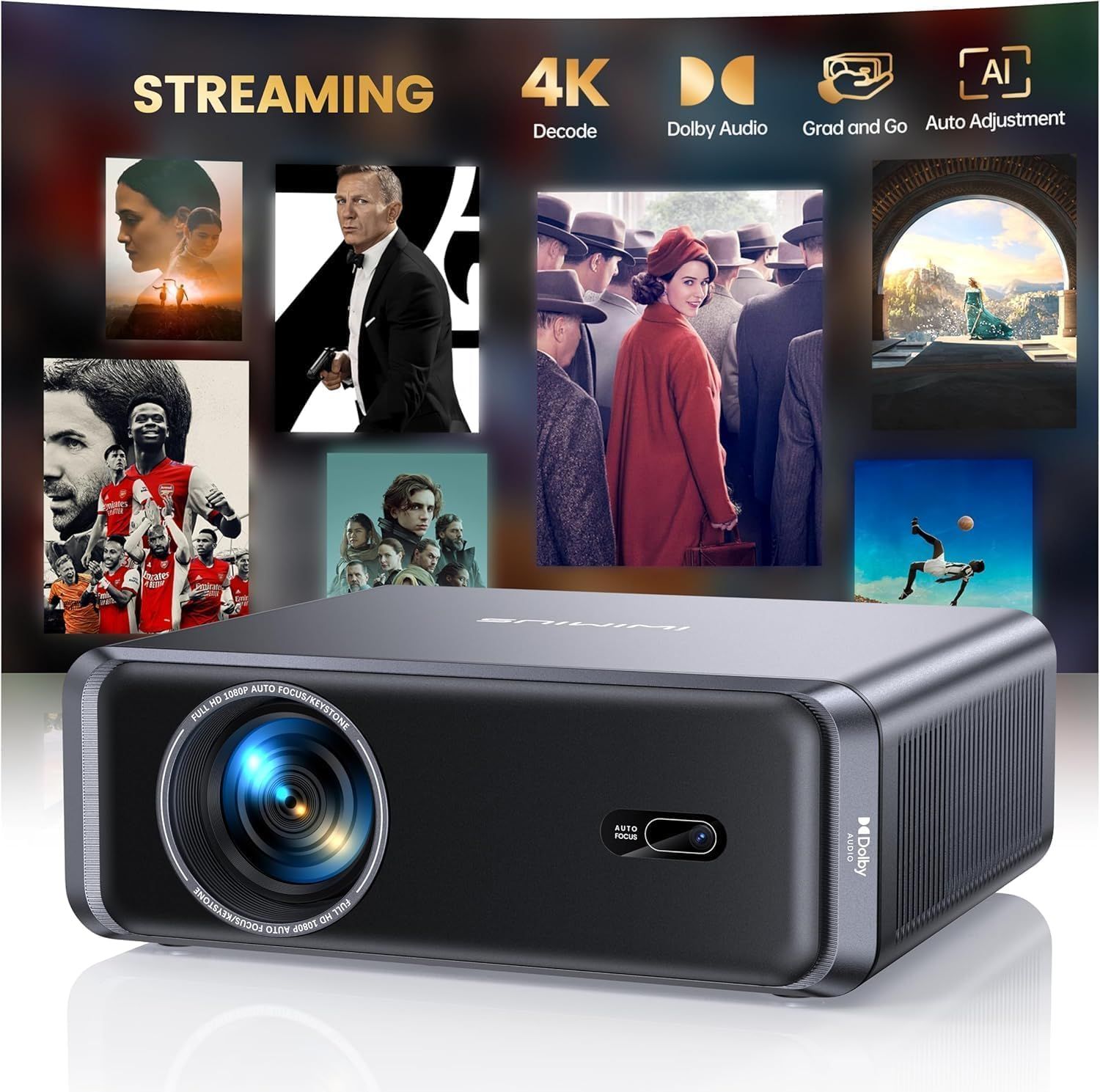 プロジェクター 4k【Netflix&20WDoIby対応】1000ASNI高輝度【自動フォーカス＆自動台形補正&自動画面適応&自動障害物回避】家庭用プロジェクター 内蔵 Netflix/YouTube/PrimeVideo WiFi6 双方 02a11d17