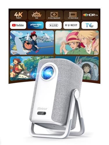 【360°回転・1.1:1短焦点】iSinbox プロジェクター 家庭用 小型 Netflix公式アプリ内蔵 4K対応 プロジェクター 1000ANSI ぷろじえくたー 家庭用 WiFi＆Bluetooth5.4対応 オートフォーカス You d6572818